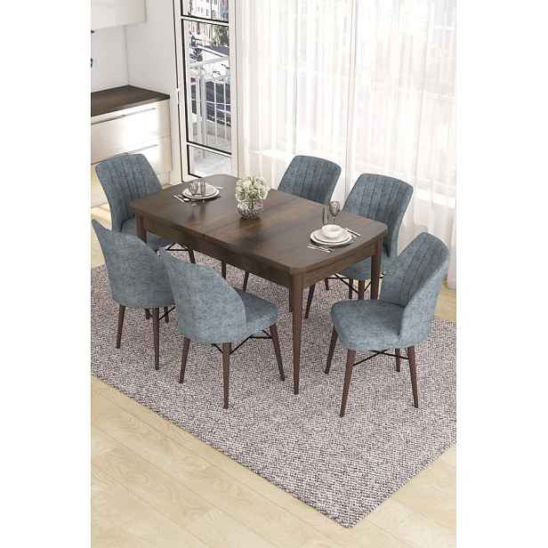 Extendable Dining Table & Chairs Set (7 Pieces) Eva - Baroque, Grey