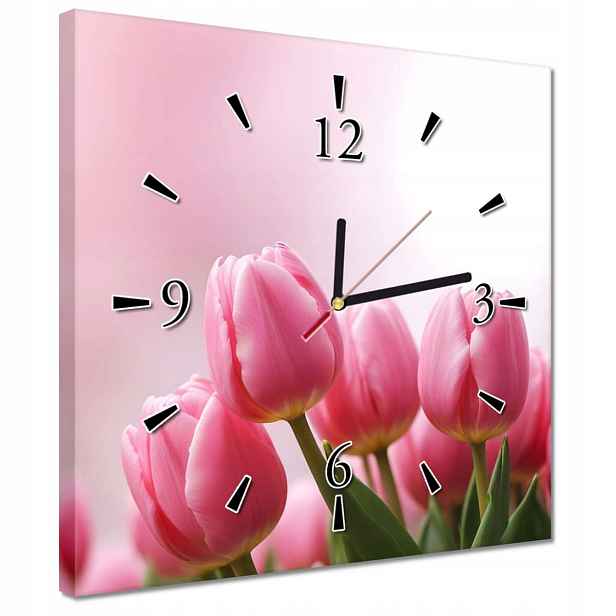 Hodiny 30x30 Růžové tulipány
