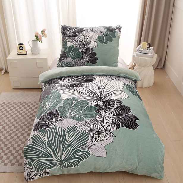 Mikroplyšové povlečení Premium 140x200+70x90 Lilie zelená