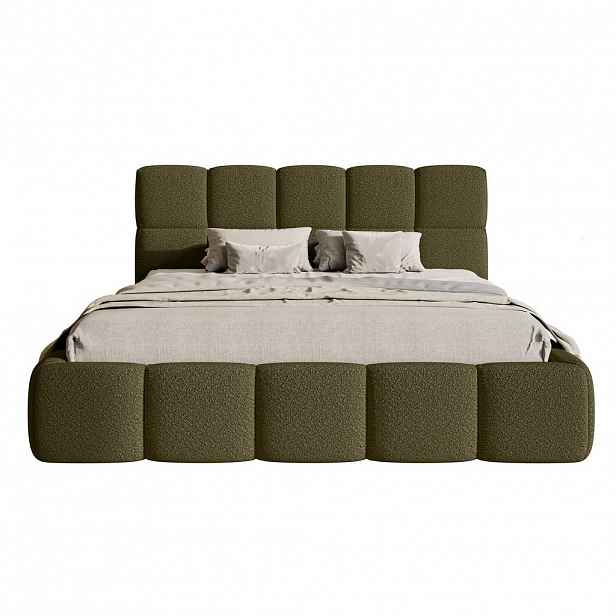 Selsey ČALOUNĚNÁ POSTEL Cloudy olivově zelená boucle s úložným prostorem 140 cm