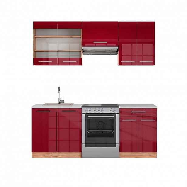 Vicco KUCHYŇSKÝ KOUT Fame-Line Bordeaux vysoký lesk/zlatý dub 200 cm , PD Mramor
