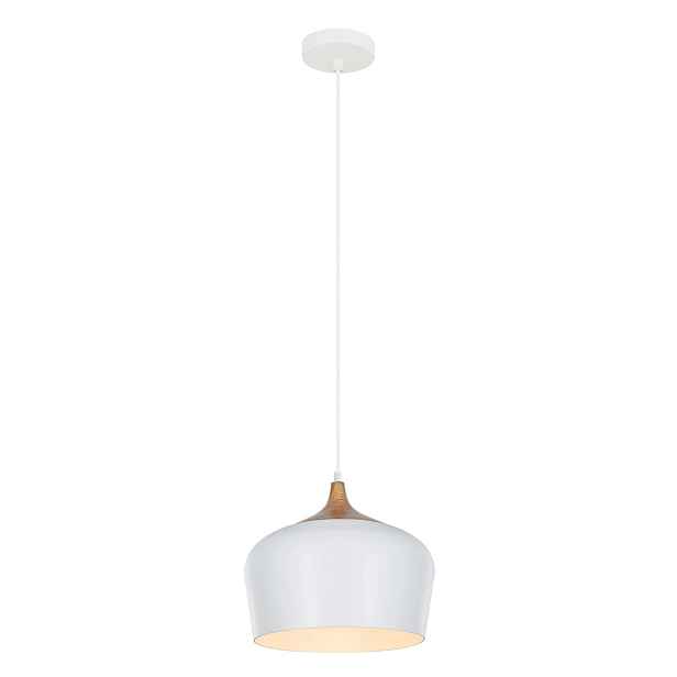 Závěsná lampa bílá imitace dřeva kulatá 30 cm nad stůl ostrov Italux
