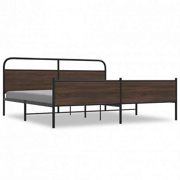 vidaXL Kovový rám postele bez matrace hnědý dub 193 x 203 cm