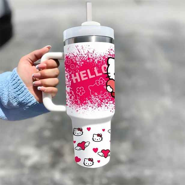 Termohrnek termoska velká lahev na pití Hello Kitty Růžová Kawaii Ytk 1200 ml