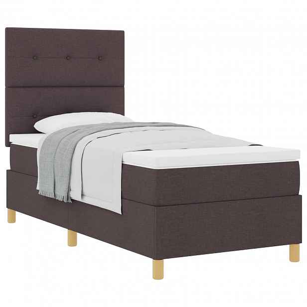 vidaXL Postel s boxspringem s čelo Tmavě hnědá 100 x 200 cm textil