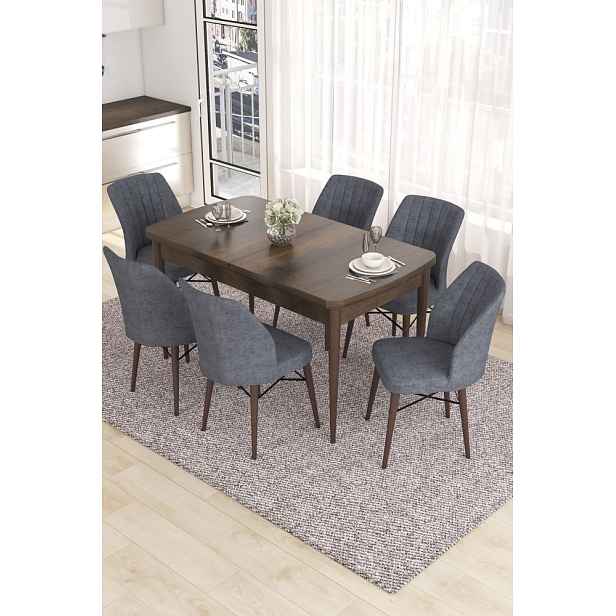 Extendable Dining Table & Chairs Set (7 Pieces) Eva - Baroque, Fume