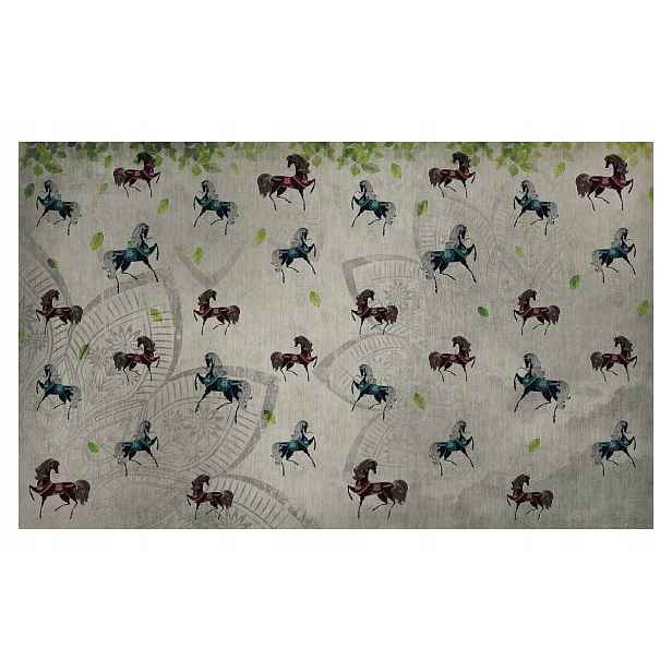 Tapeta Koně v květech abstrakce mandaly zelené květinové 200x140 lepidlo