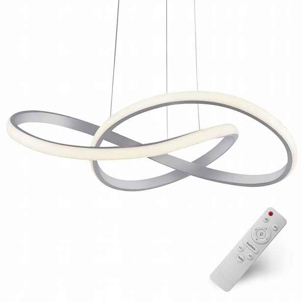 Závěsná Lampa Stříbrná Chrom 55 CM Led Lustr 3 Barvy Moderní Dálkový Ovladač