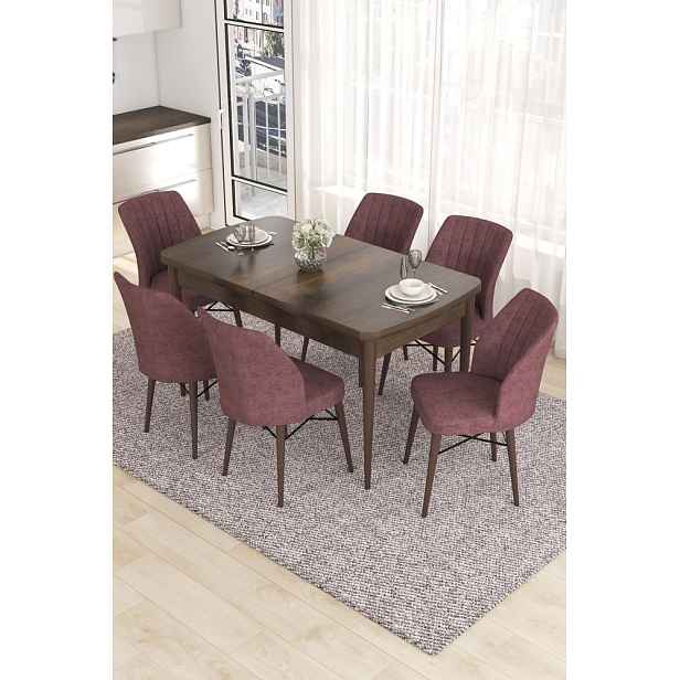 Extendable Dining Table & Chairs Set (7 Pieces) Eva - Baroque, Dusty Rose