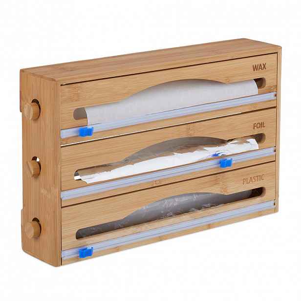 Relaxdays DÁVKOVAČ FÓLIE Přírodní 3-in-1 Bambus