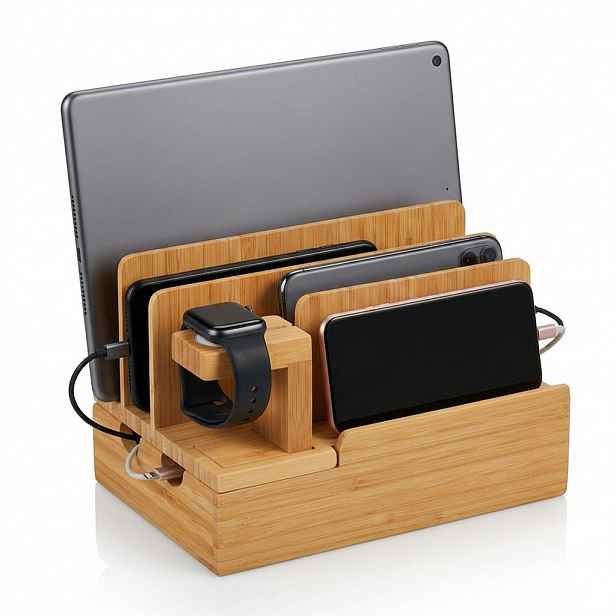 Relaxdays STANICE přírodní bambus pro telefon tablet chytré hodinky