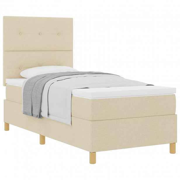 vidaXL Postel s boxspringem s čelo Krémová 100 x 200 cm textil