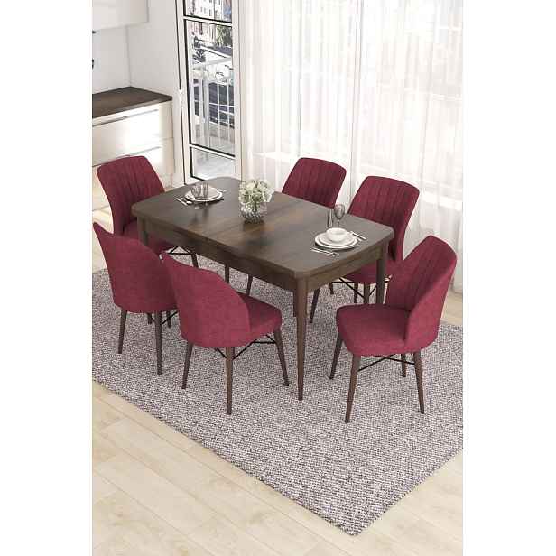 Extendable Dining Table & Chairs Set (7 Pieces) Eva - Baroque, Burgundy