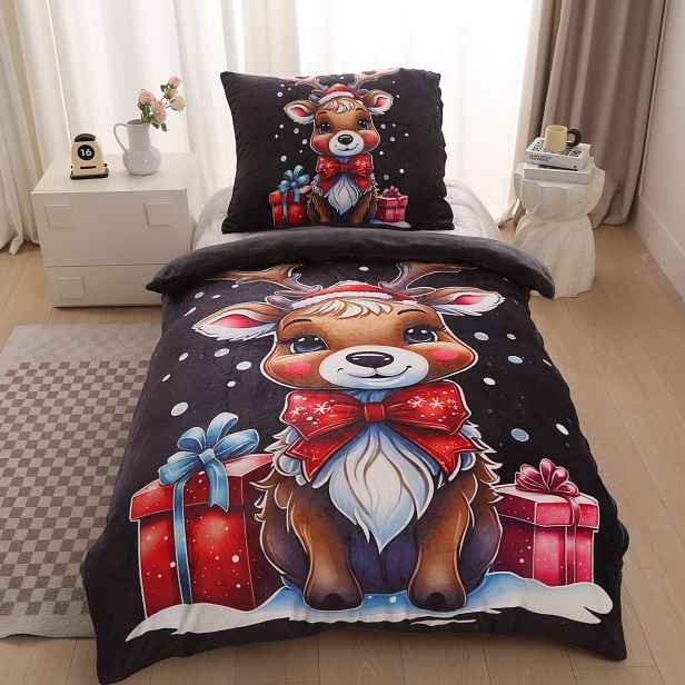 Mikroplyšové povlečení Premium 140x200+70x90 Vánoční sobík