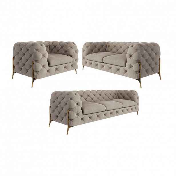 S-Style CHESTERFIELD SEDACÍ SOUPRAVA 3+2+1 Lexi v tmavé krémové se zlatými nohami