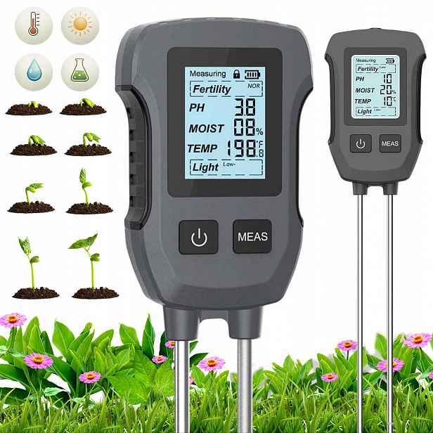 Půdní Měřič Elektronický Tester Kyselinoměr 5V1 Teplota Vlhkost