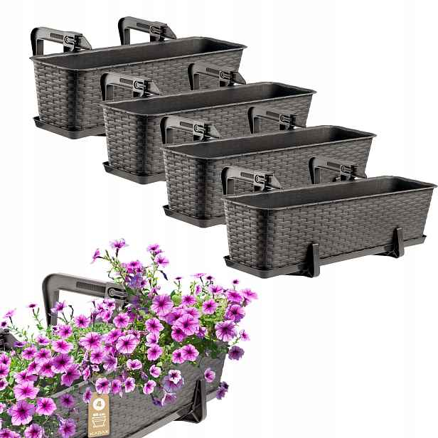 4x Balkonový Truhlík Květináč 60 cm Držáky