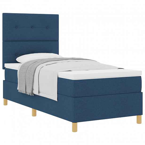 vidaXL Postel s boxspringem s čelo Modrá 100 x 200 cm textil
