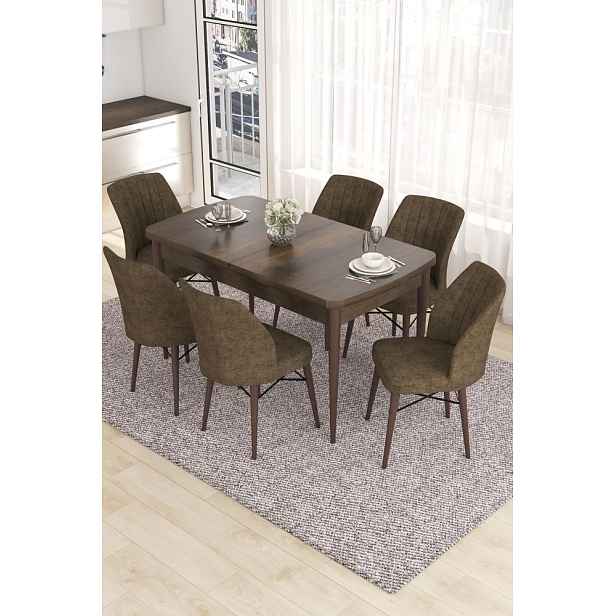 Extendable Dining Table & Chairs Set (7 Pieces) Eva - Baroque, Brown