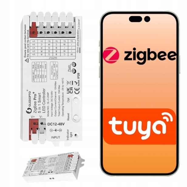 Ovladač ZigBee pro Led pásky Rgbw Rgb Cct stmívač 12-48V 720W Tuya Smart