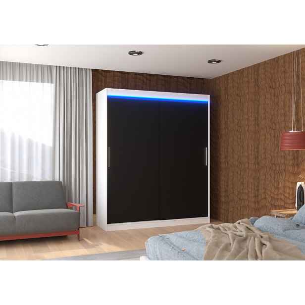 Posuvná skříň s LED osvětlením 180 cm DAFRIA - bílá / černá