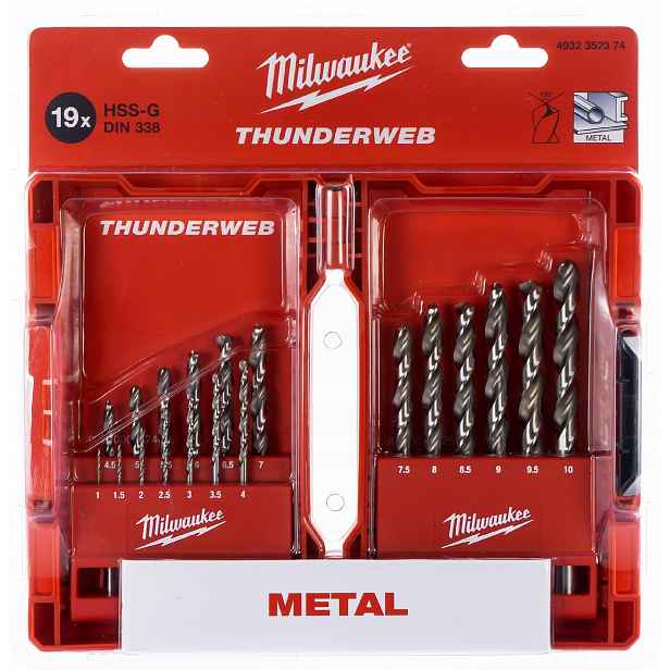 Sada vrtáků do kovu Milwaukee 1-10 mm 19 dílů Hss-g Thunderweb