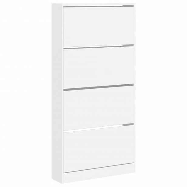 vidaXL Botník se 4 výklopnými zásuvkami bílý 80 x 21 x 163,5 cm