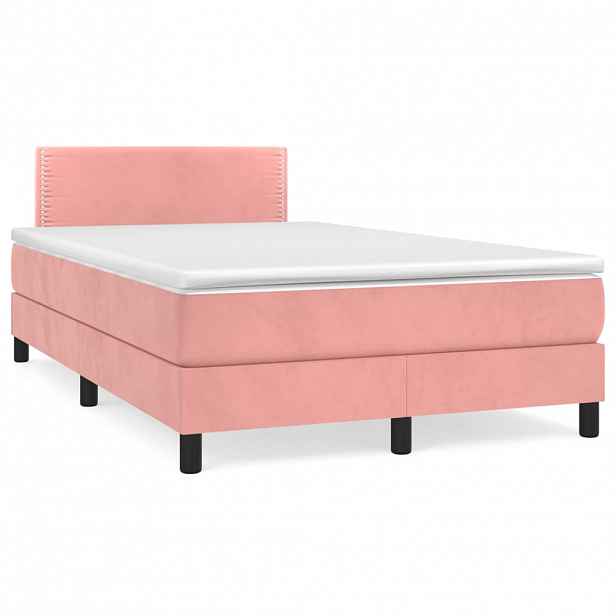 vidaXL Box spring postel s matrací růžová 120 x 200 cm samet