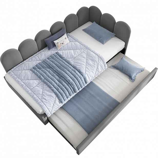 CHICFURN ČALOUNĚNÁ POSTEL 90/200 cm & 90/190 cm v šedé barvě s výsuvným lůžkem