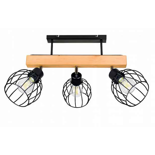 Dřevěná stropní lampa Lustr Stropní Svítidlo Loft Černá na 3x Klosz E27