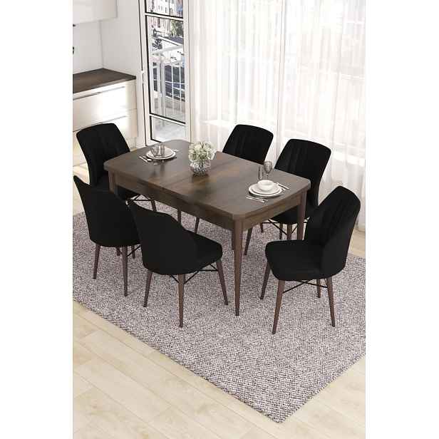 Extendable Dining Table & Chairs Set (7 Pieces) Eva - Baroque, Black
