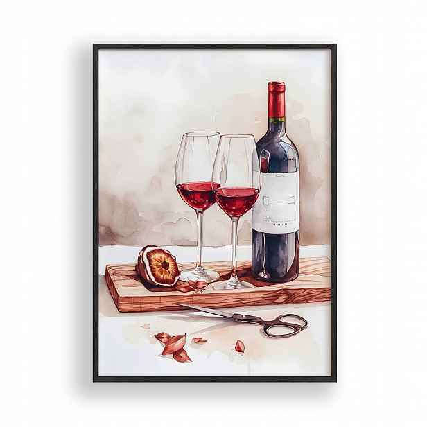 Obraz Červené víno Plakát Rámeček Dřevěný Černý 30x42 cm