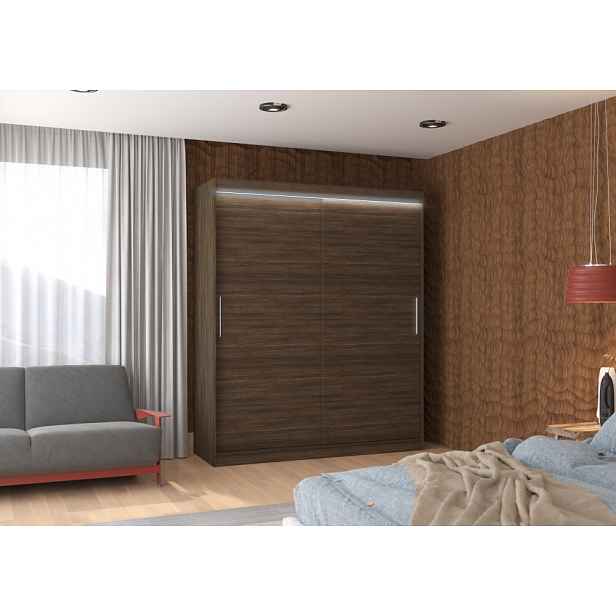 Posuvná skříň s LED osvětlením 180 cm DAFRIA - tmavě hnědá