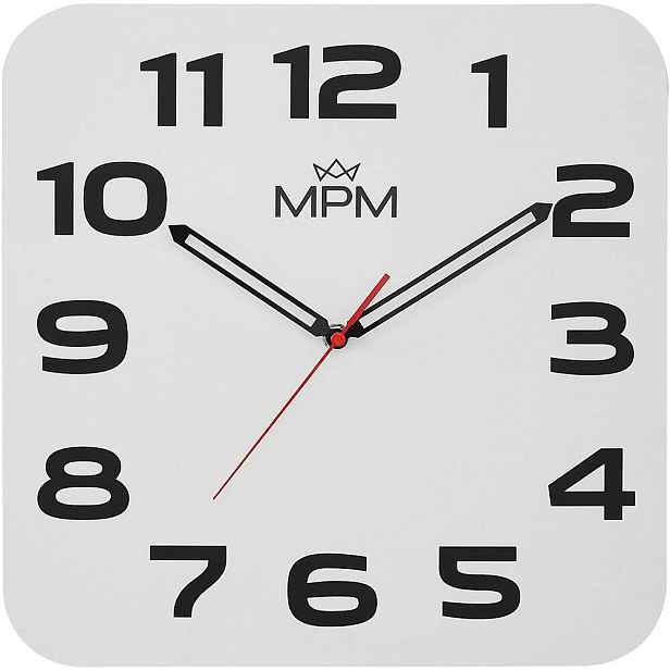Čtvercové Dřevěné Čitelné Bílé Nástěnné Hodiny Mpm E07M.4260.0090 33 cm