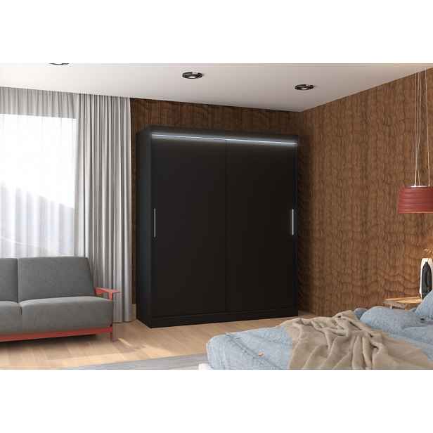 Posuvná skříň s LED osvětlením 180 cm DAFRIA - černá