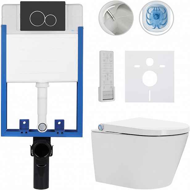 Kompletní WC set Profi/Cronus Premium - bílá lesklá - WC tlačítko Duo/Černá matná - pro zazdění - 59,3x38,4 cm