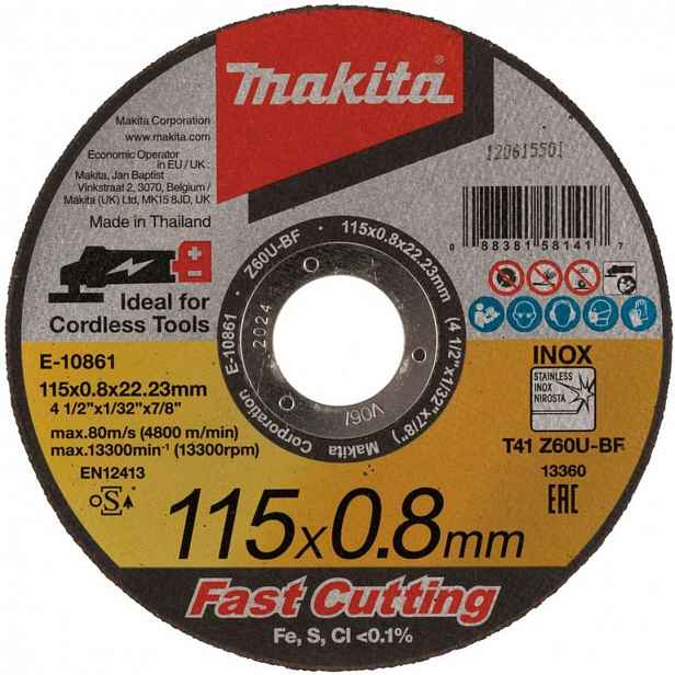 Makita - Sada řezných kotoučů na nerezovou ocel 115x22,23 mm, 12 ks E-10861-12