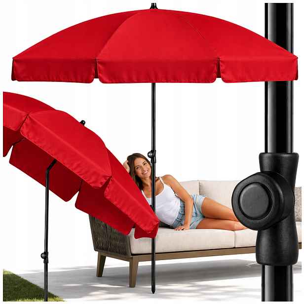 Zlomený Parasol nastavitelný 2 m Kulatý Zahradní na balkon 200 cm Červený