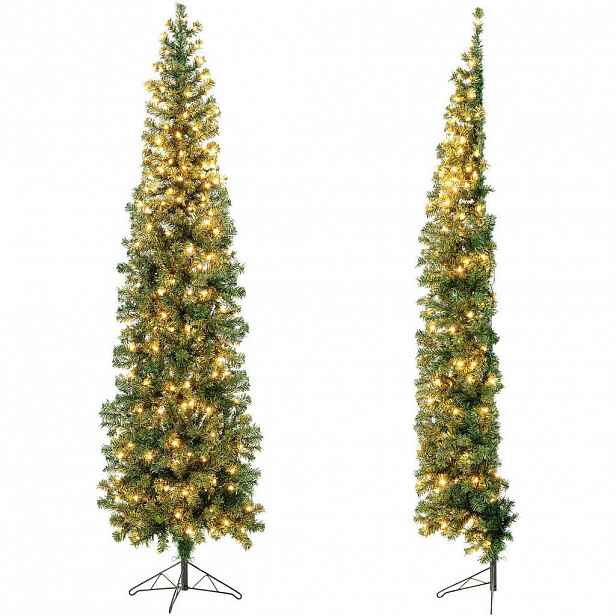 COSTWAY VÁNOČNÍ STROMEK Poloviční strom 210 cm 150 LED teplá bílá Zelený