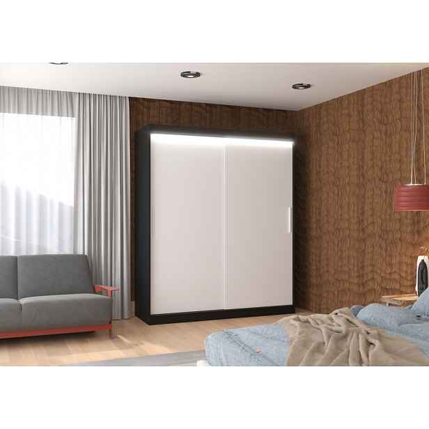 Posuvná skříň s LED osvětlením 180 cm DAFRIA - černá / bílá