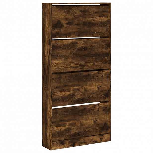 vidaXL Botník se 4 výklopnými zásuvkami kouřový dub 80 x 21 x 163,5 cm