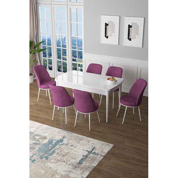 Extendable Dining Table & Chairs Set (7 Pieces) Zen - White, Purple