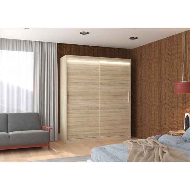 Posuvná skříň s LED osvětlením 180 cm DAFRIA - dub sonoma