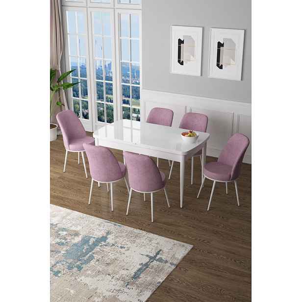 Extendable Dining Table & Chairs Set (7 Pieces) Zen - White, Pink