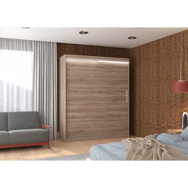 Posuvná skříň s LED osvětlením 180 cm DAFRIA - dub lanýž