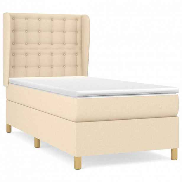 vidaXL Box spring postel s matrací krémová 90x190 cm textil