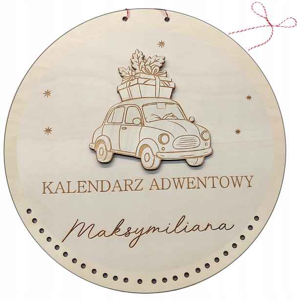 Dřevěný Adventní Kalendář Základna Cedulka Auto S Jménem Dítěte