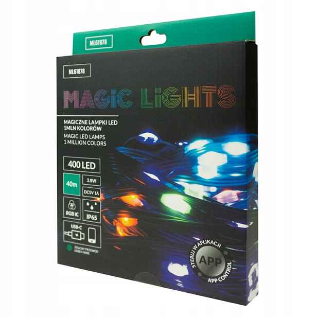 Ecolight lampičky 40 m 400 led rgb 1 milion barev zelené Usb-c bluetooth