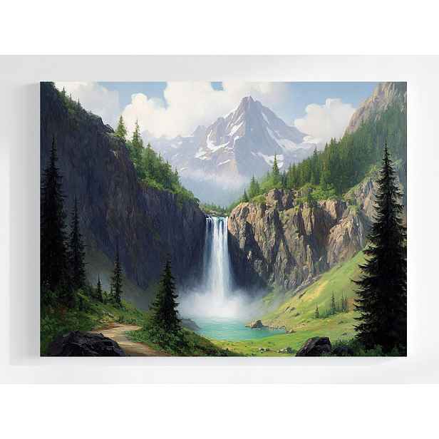 Obraz Na Plátně Canvas Krajina Hory Skály Vodopád Les Stromy Řeka 80x60