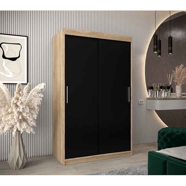 Šatní skříň Abi T0 s posuvnými dveřmi Barva korpusu: Dub Sonoma, Rozměry: 120 cm, Dveře: Černá